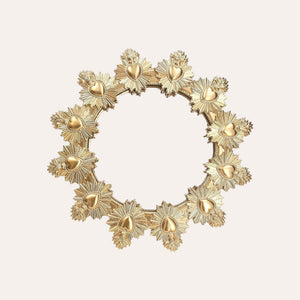 Specchio con Cuori Sacri in Resina Oro Ø. 30cm