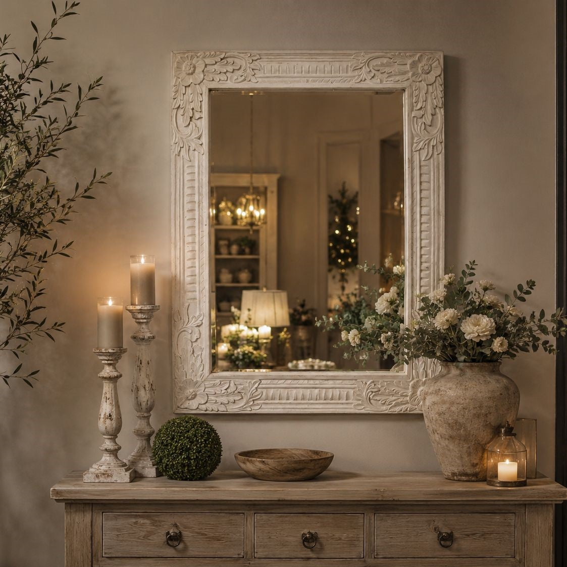White Wooden Mirror H.100x70