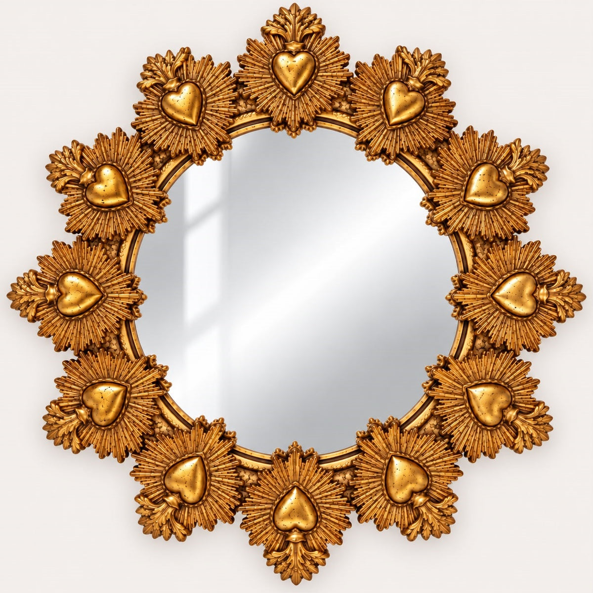 Mirror with Sacred Hearts in Gold Resin Ø.30 cm