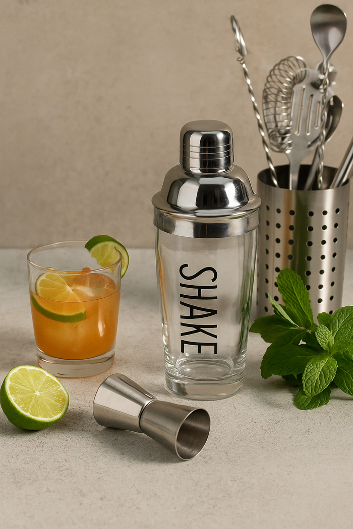 Shaker in Vetro con Tappo in Acciaio Elegante
