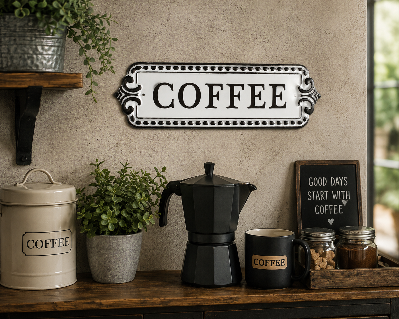 Decorative table "Coffee" in tin H10x32 cm