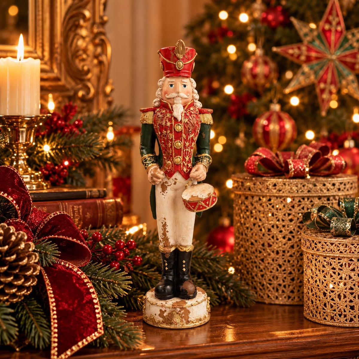 Pandeiro de Natal em Resina Vermelha H.60x15 cm - KeyHome Store