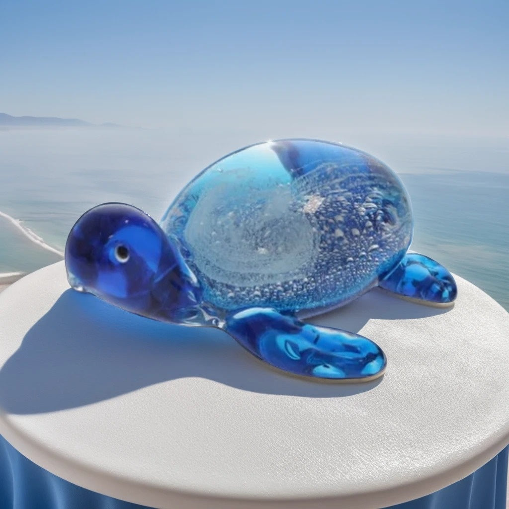 Decorative Glass Turtle (16x14x7cm) - Blue