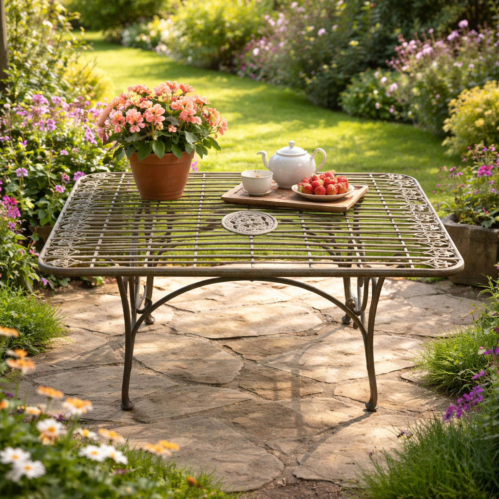 Tavolino da Fumo Antik in Ferro Verde (H 56 x L 106 x P 60 cm) Arredo giardino