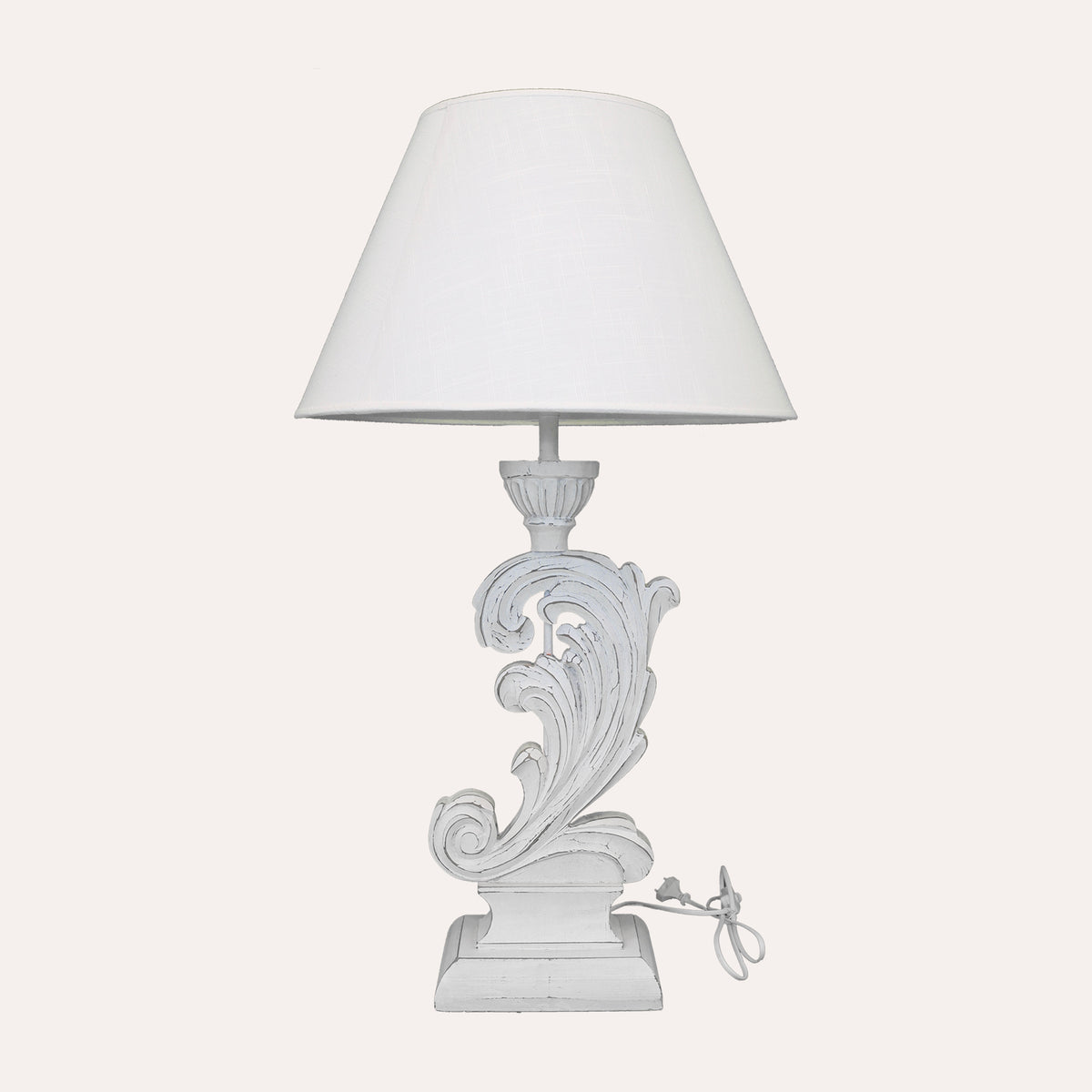 Lampada Shabby Chic con Base in Legno a Forma di Foglia