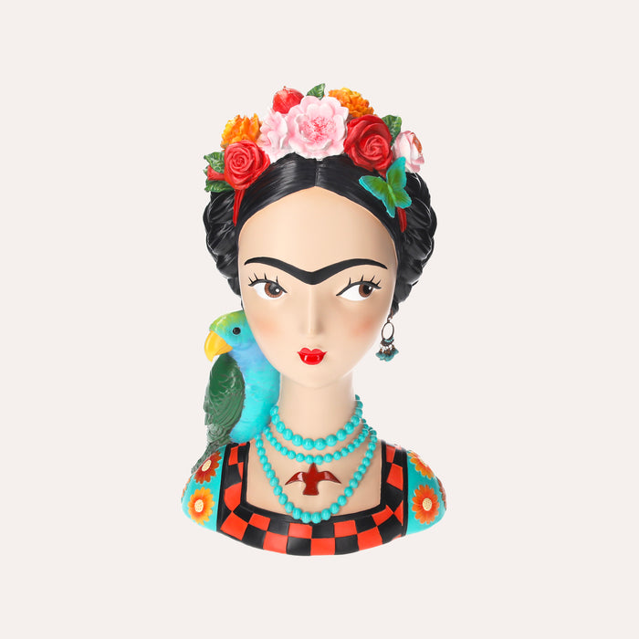 Busto Decorativo di Donna in Resina con Pappagallo