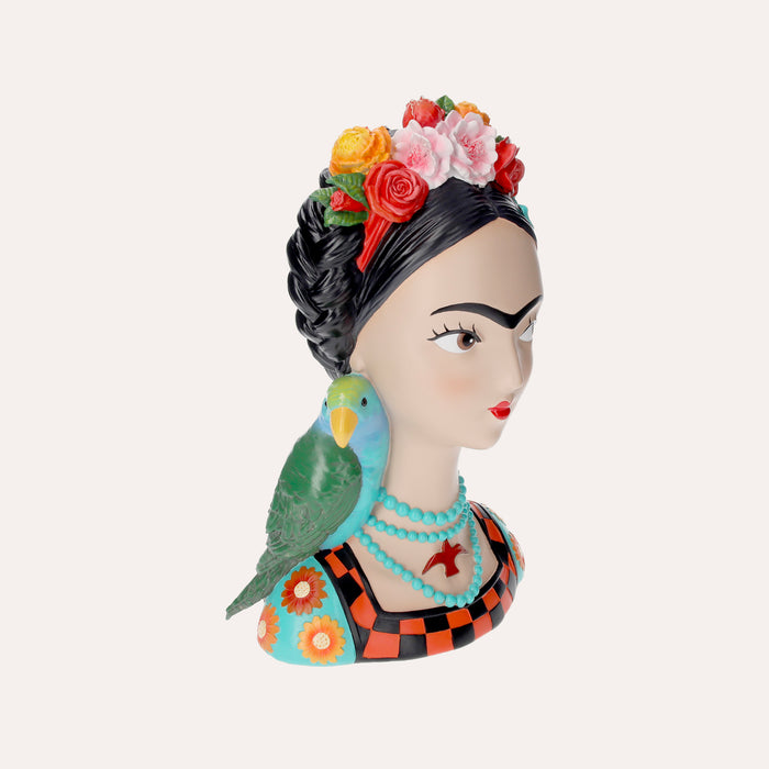 Busto Decorativo di Donna in Resina con Pappagallo