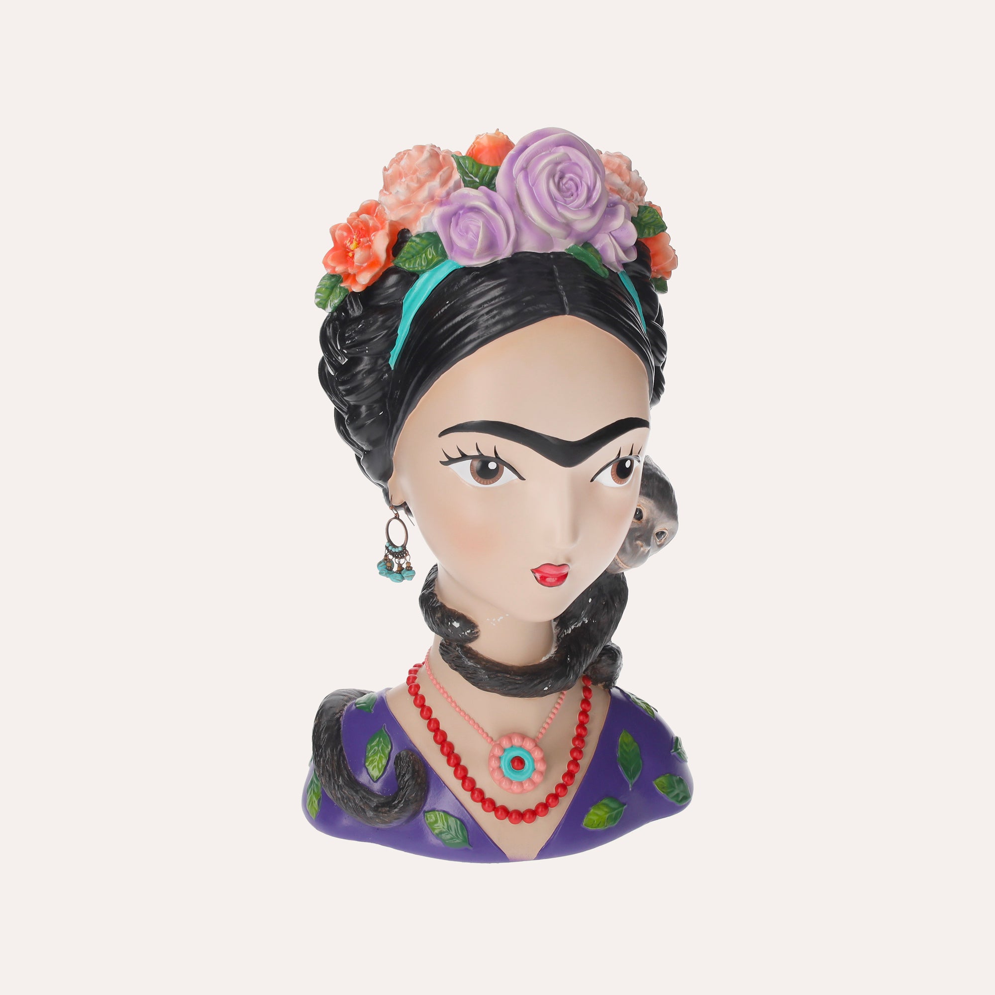 Decorative Resin Bust of a Woman with a Monkey 