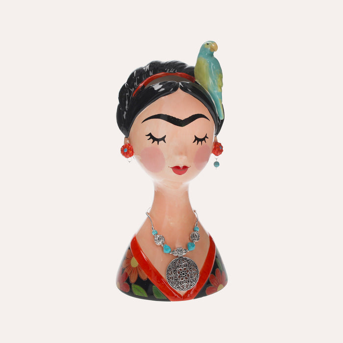Vaso Busto di Donna in Ceramica con Pappagallo