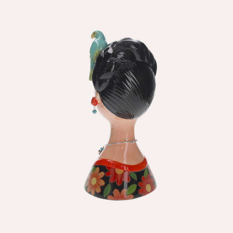 Vaso Busto di Donna in Ceramica con Pappagallo