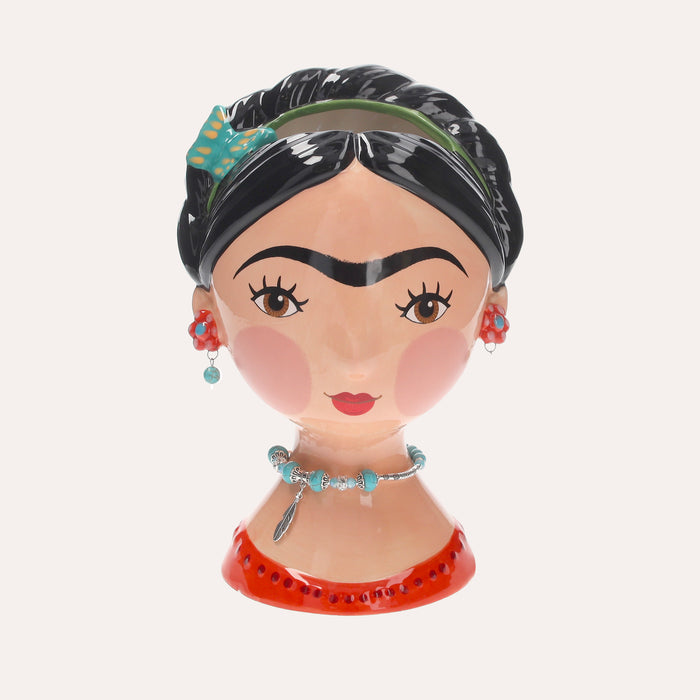 Vaso Decorativo in Ceramica a Forma di Busto di Donna con Farfalle