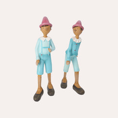 Pair of Pinocchio figurines in blue resin