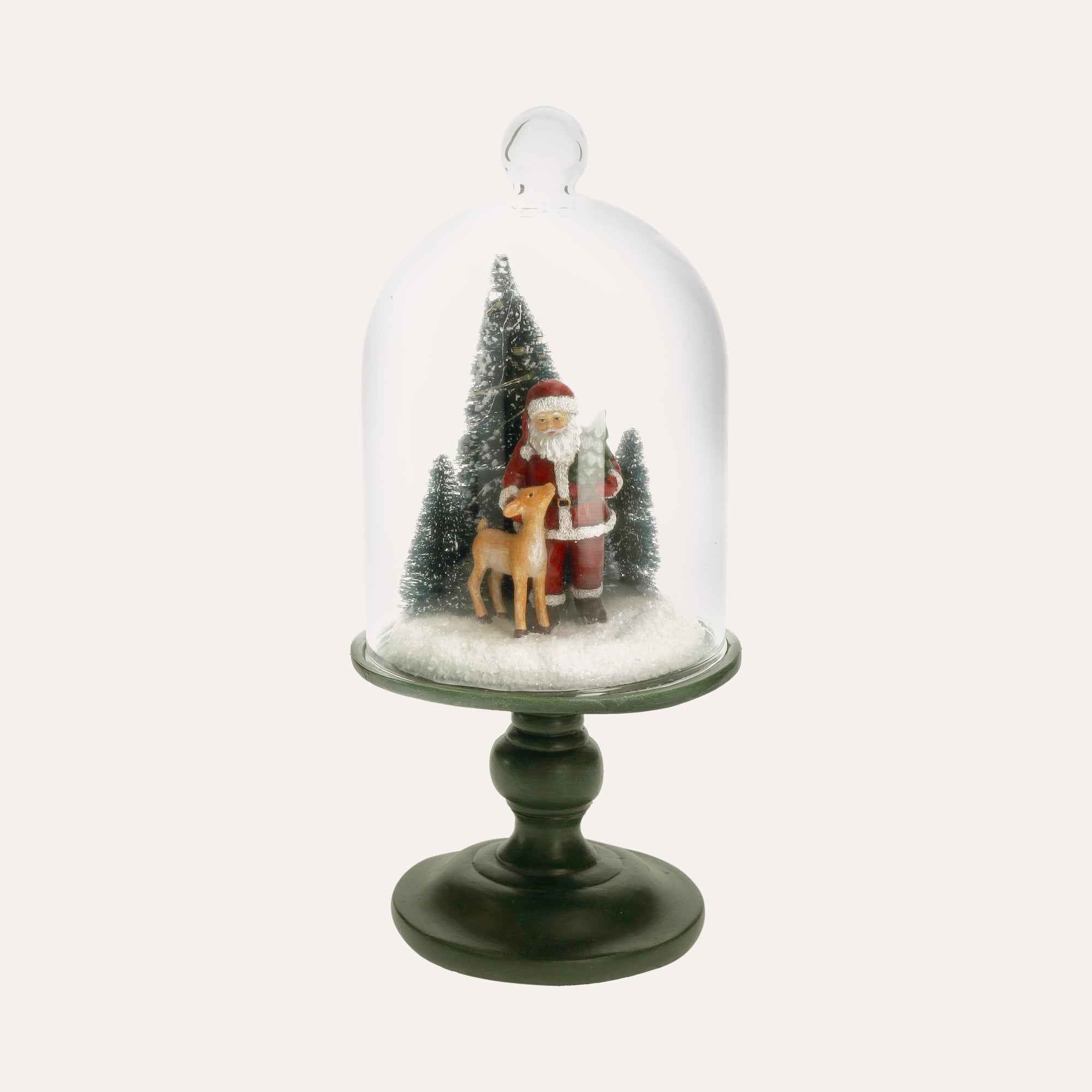 Teca in Vetro con Babbo Natale e Cerbiatto, Decorazione Natalizia