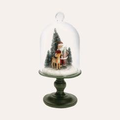 Glass display case with Santa Claus and Deer, Christmas decoration