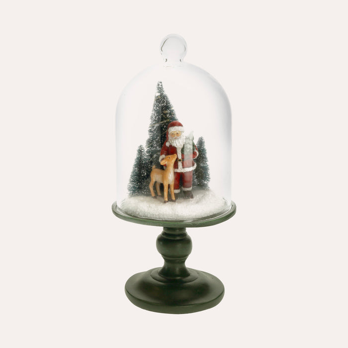 Teca in Vetro con Babbo Natale e Cerbiatto, Decorazione Natalizia