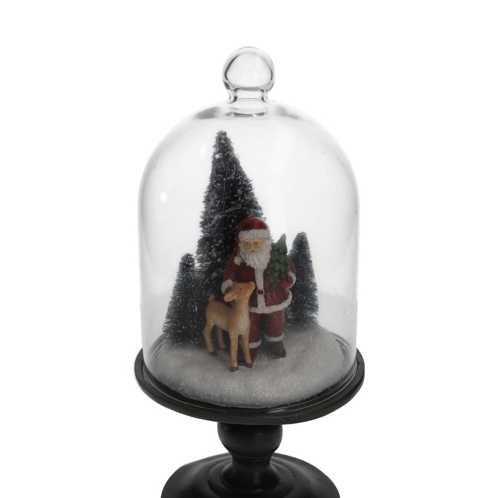 Teca in Vetro con Babbo Natale e Cerbiatto, Decorazione Natalizia