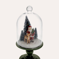Teca in Vetro con Babbo Natale e Cerbiatto, Decorazione Natalizia