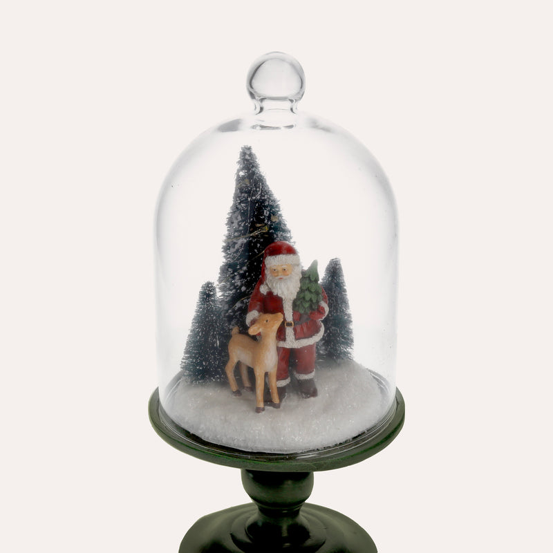 Teca in Vetro con Babbo Natale e Cerbiatto, Decorazione Natalizia