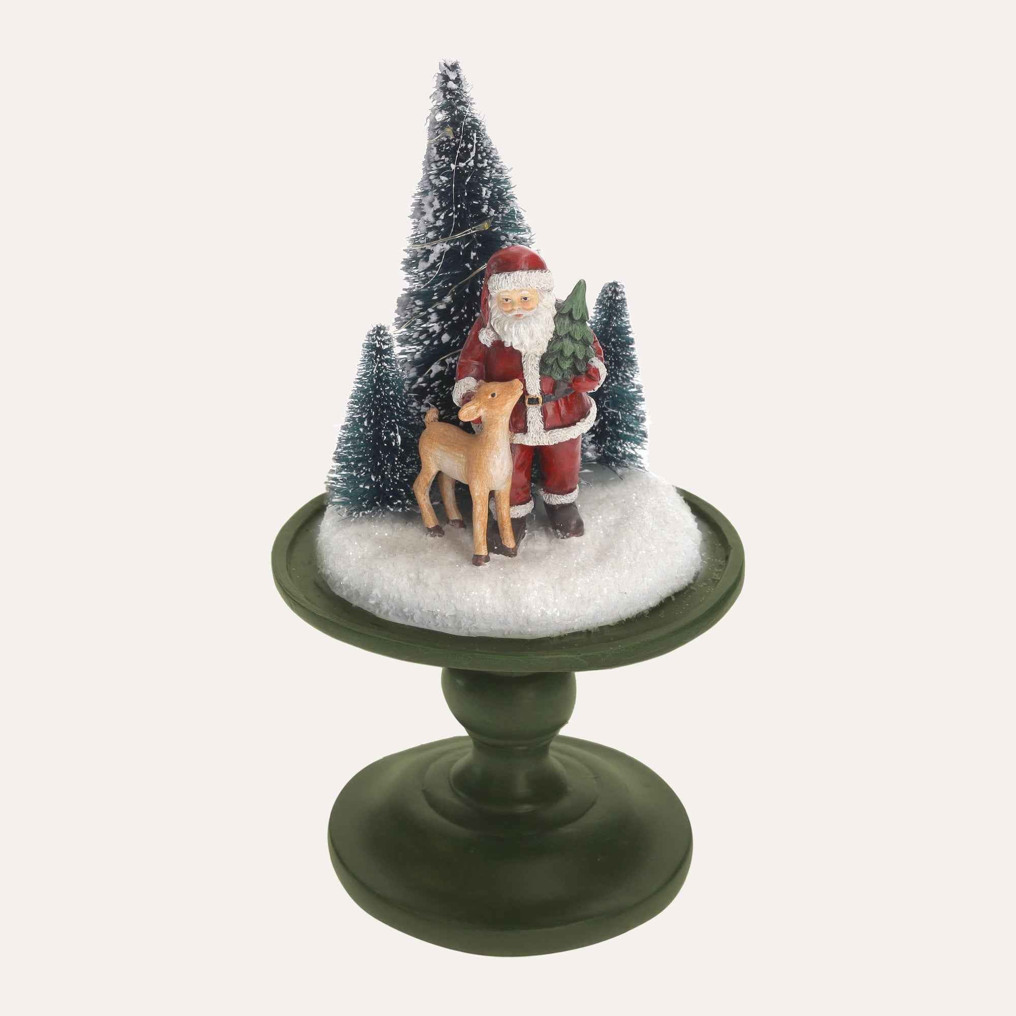 Teca in Vetro con Babbo Natale e Cerbiatto, Decorazione Natalizia