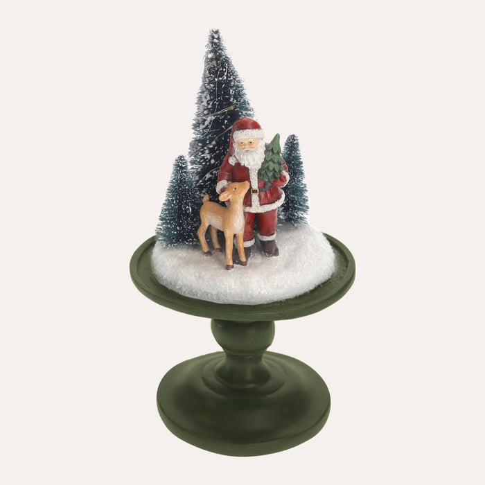 Teca in Vetro con Babbo Natale e Cerbiatto, Decorazione Natalizia
