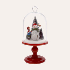 Glass Display Case with Snowman and LED Lights for Gifts