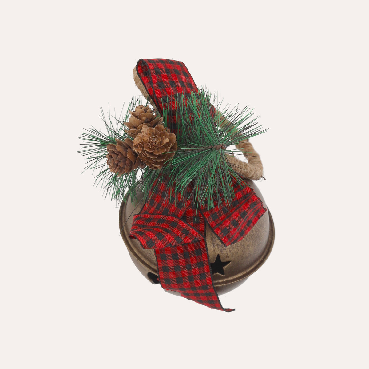 Pallina di Natale in Metallo Oro con Sonaglio e Fiocco Rosso