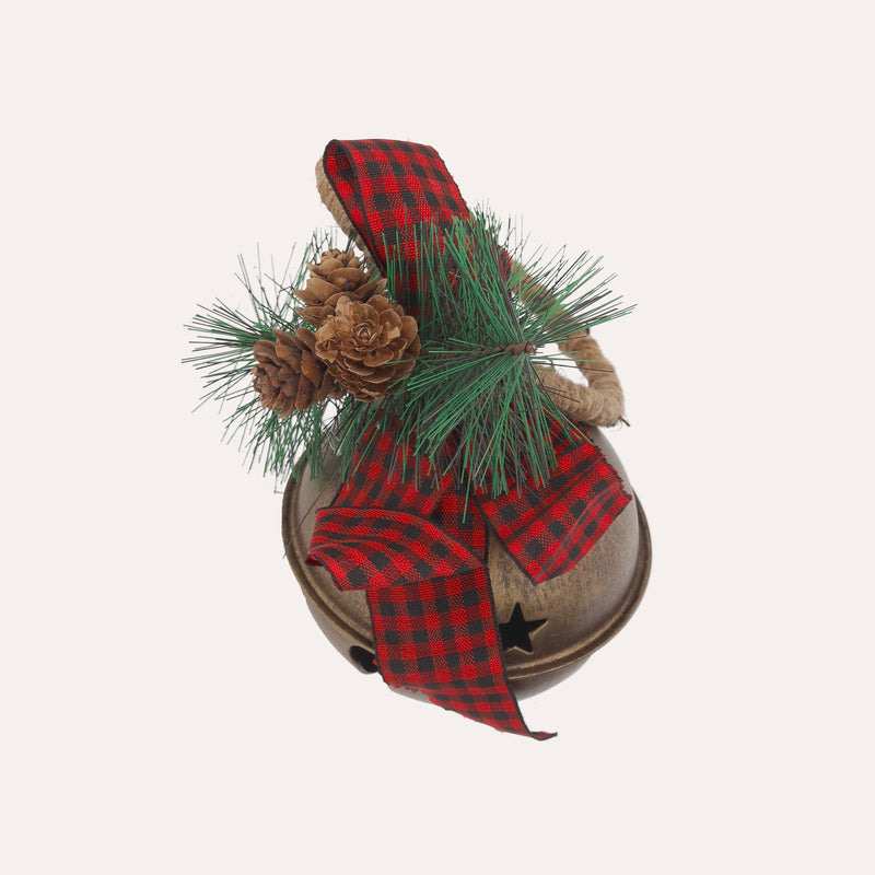 Pallina di Natale in Metallo Oro con Sonaglio e Fiocco Rosso