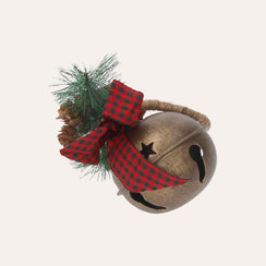 Gold Metal Christmas Bauble with Rattle and Red Bow