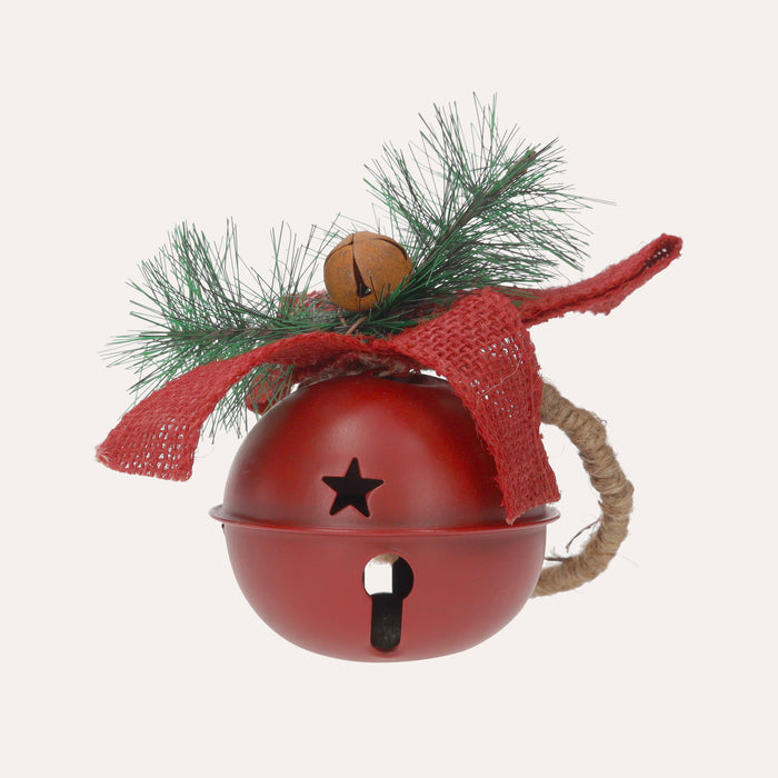 Pallina di Natale Rossa in Metallo con Sonaglio e Rametto