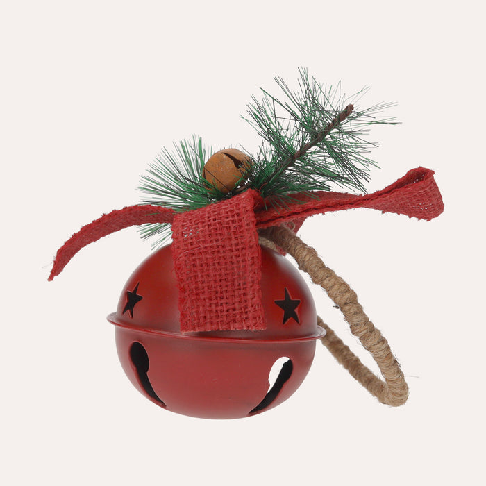 Pallina di Natale Rossa in Metallo con Sonaglio e Rametto