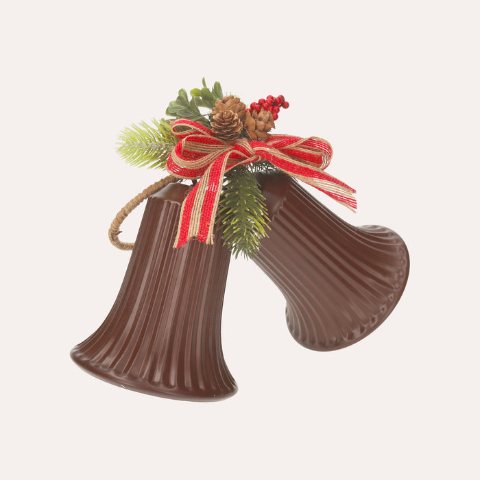 Coppia di Campanelle Natalizie in Metallo per Decorazioni Festive