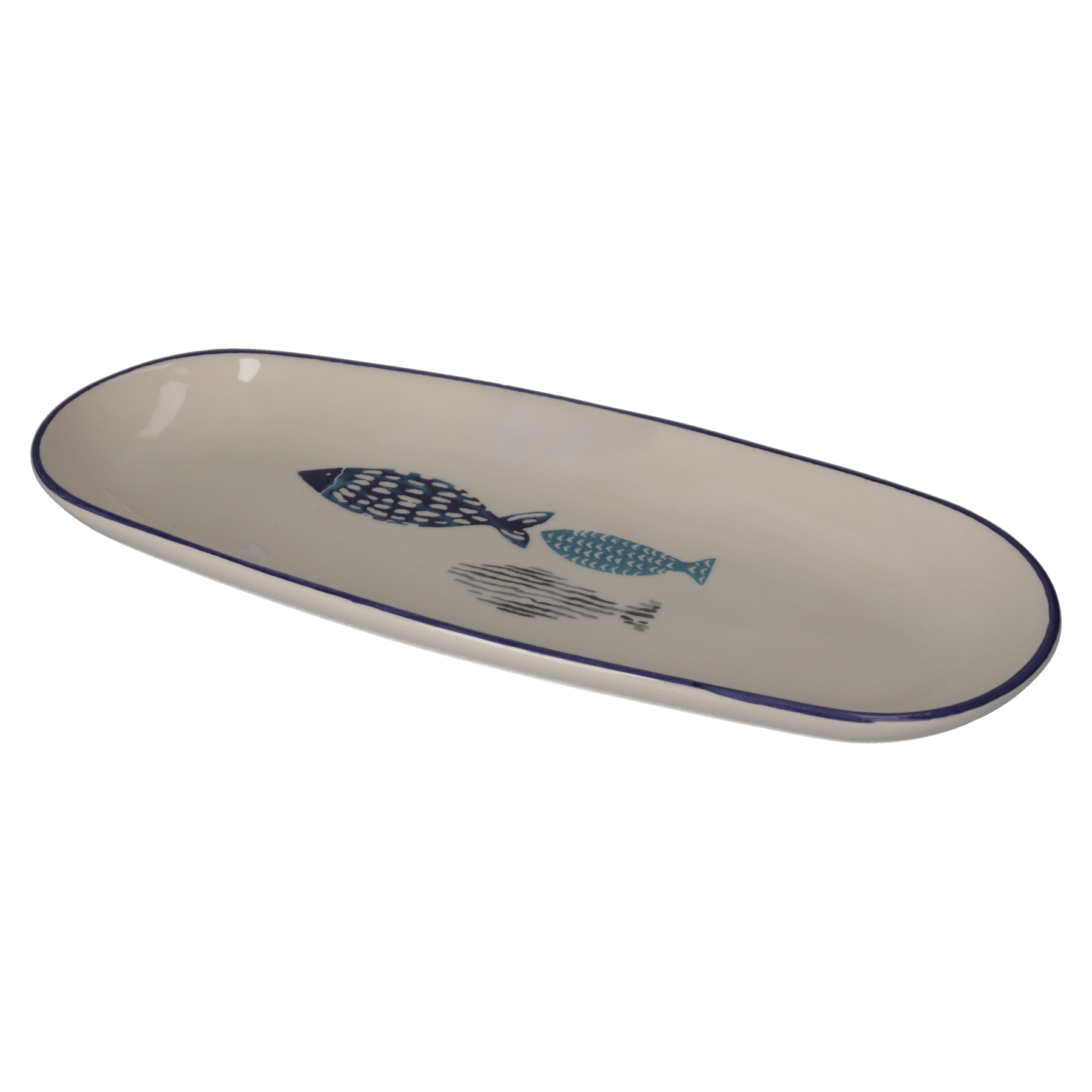 Ovalina in Ceramica con Pesci Azzurri e Blu – Piatto Ovale Decorativo o da Portata