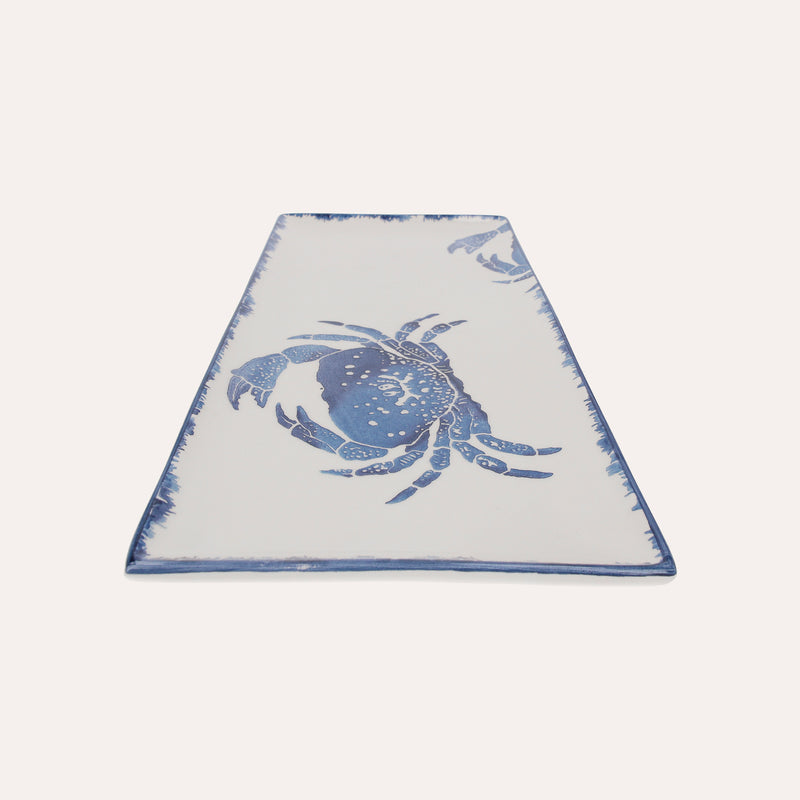 Vassoio Rettangolare in Ceramica con Granchi Blu
