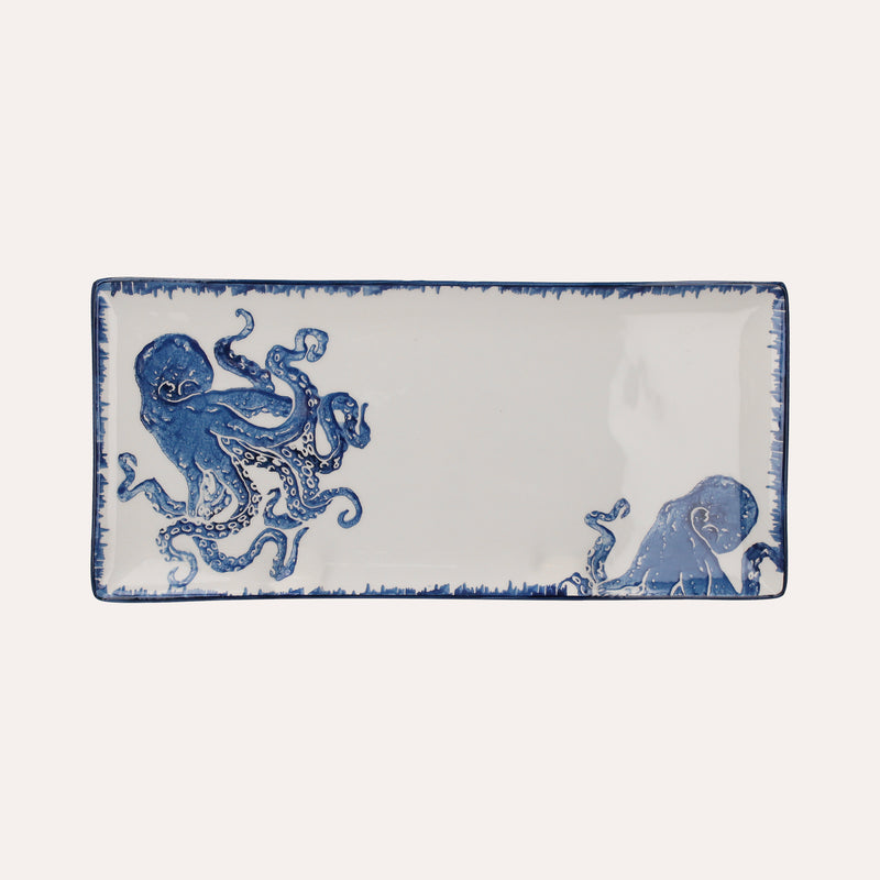 Vassoio Rettangolare in Ceramica con Granchi Blu