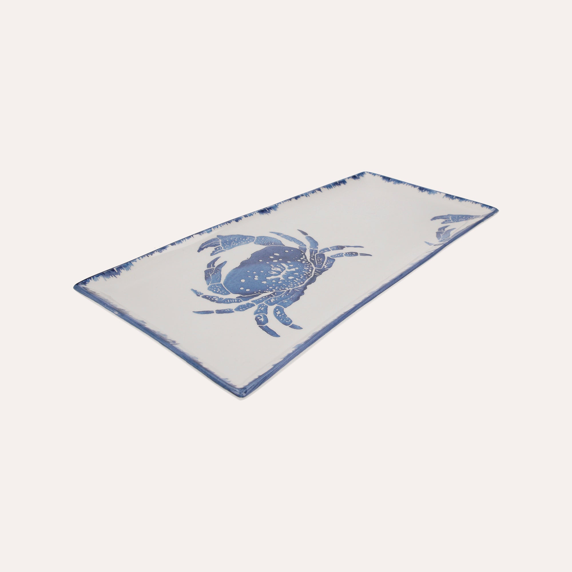 Vassoio Rettangolare in Ceramica con Granchi Blu