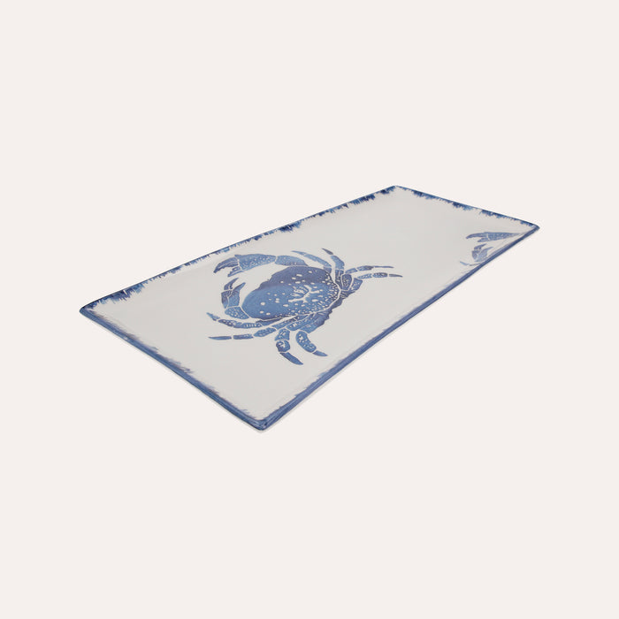 Vassoio Rettangolare in Ceramica con Granchi Blu