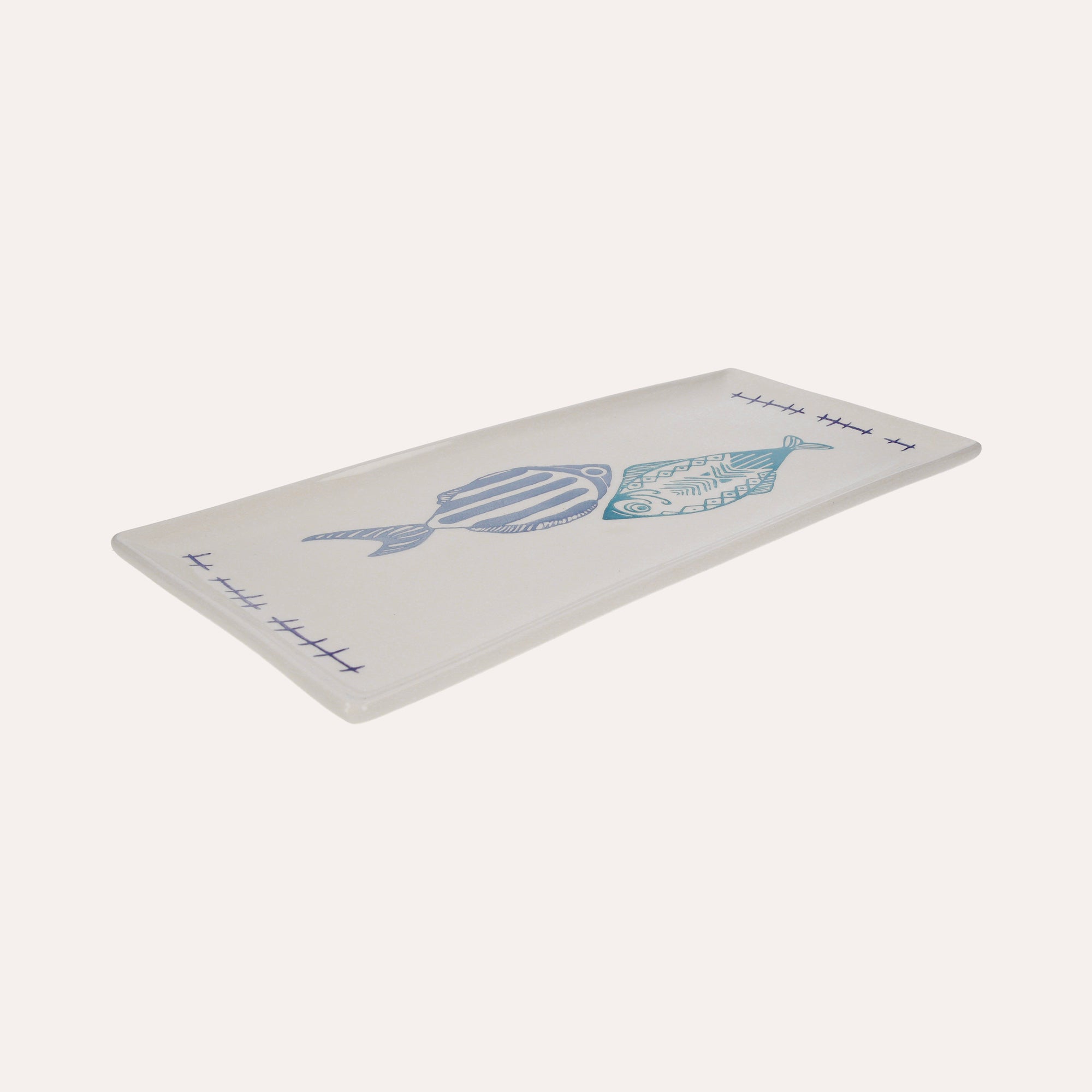 Rectangular Ceramic Tray Decorated with Fish 