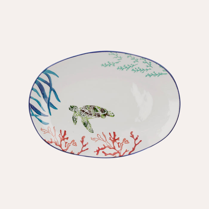 Vassoio Ovale in Ceramica con Decorazioni a Tartaruga