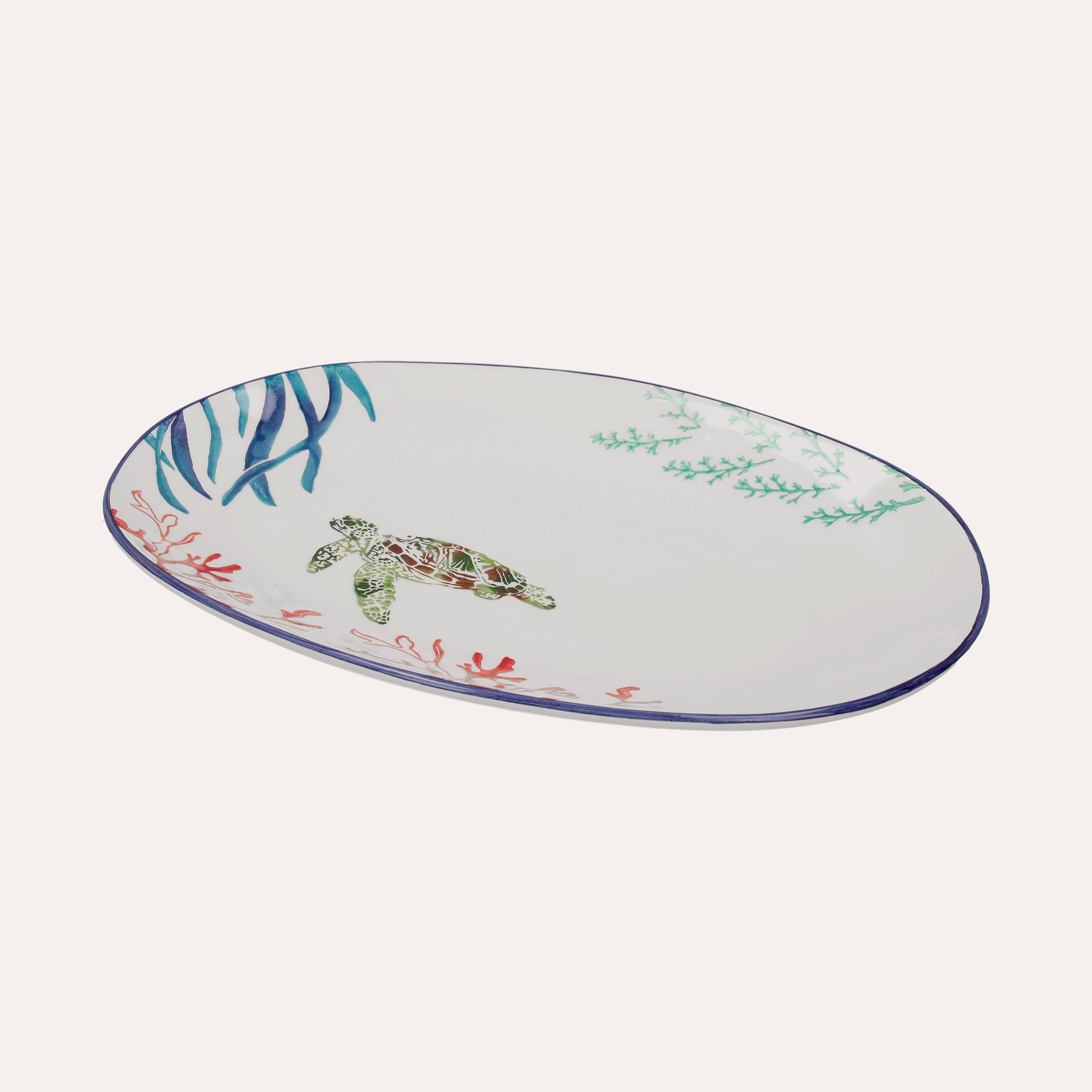 Oval Ceramic Tray with Turtle Decorations