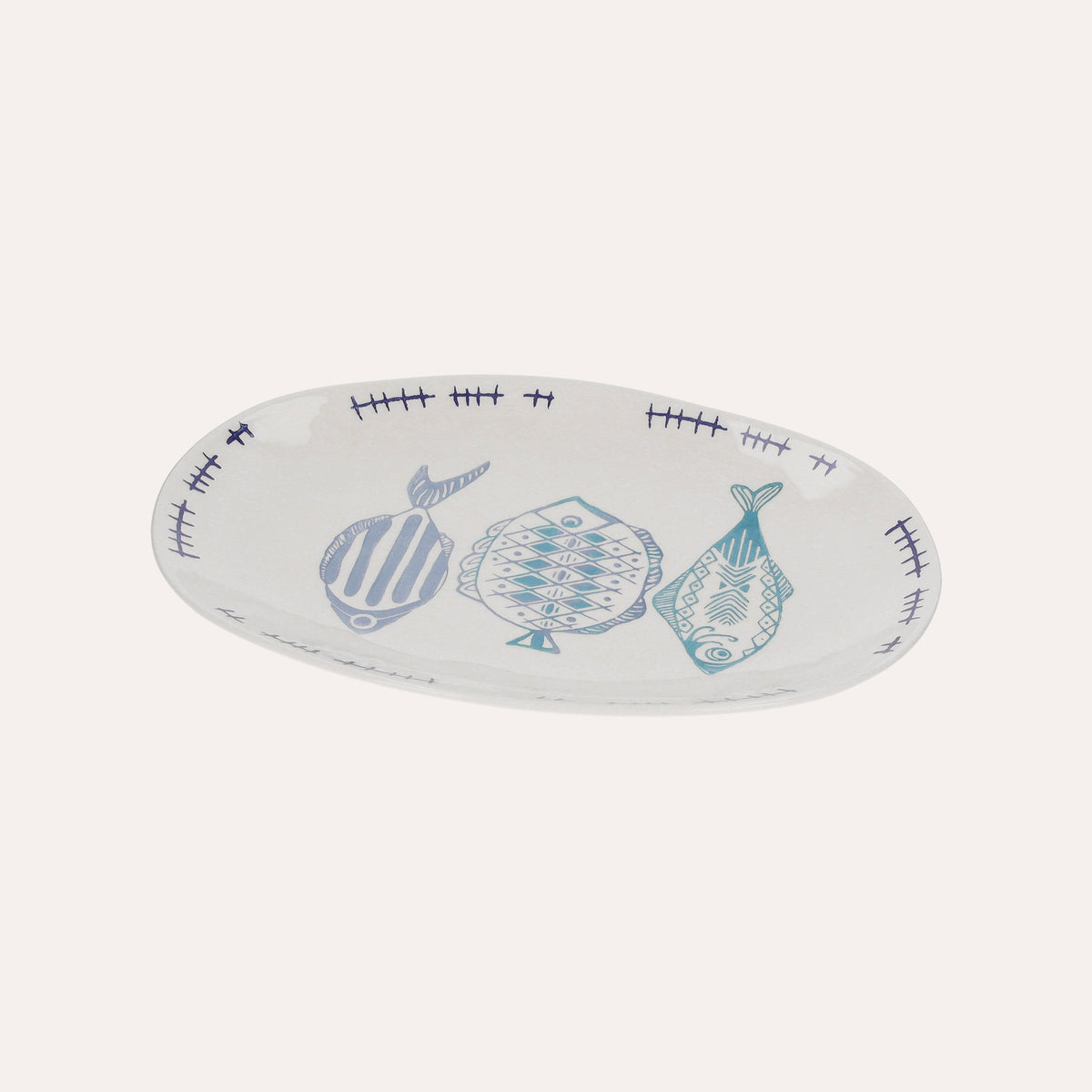 Vassoio Ovale in Ceramica con Decorazioni Marine