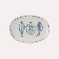 Vassoio Ovale in Ceramica con Decorazioni Marine