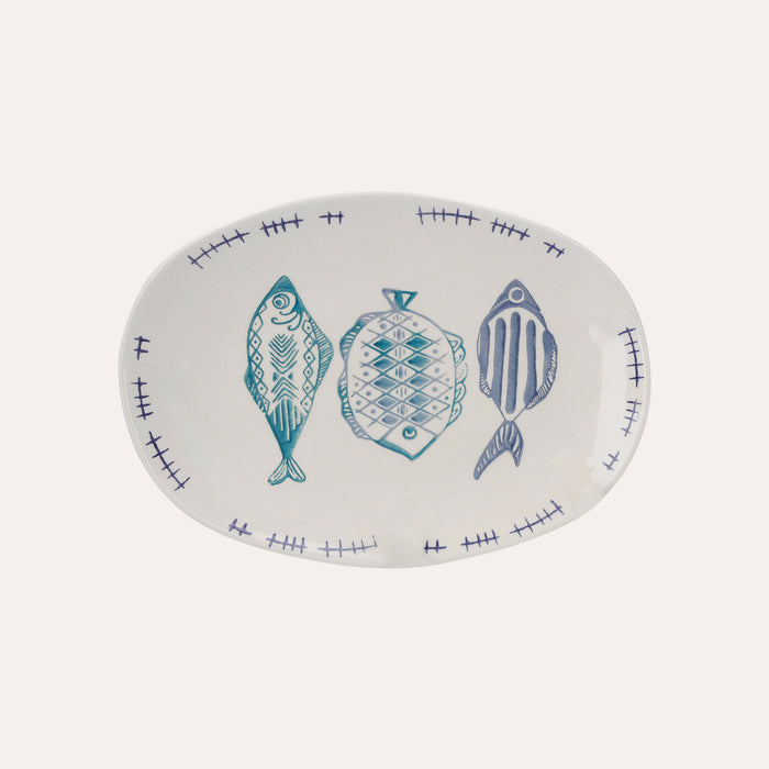 Vassoio Ovale in Ceramica con Decorazioni Marine