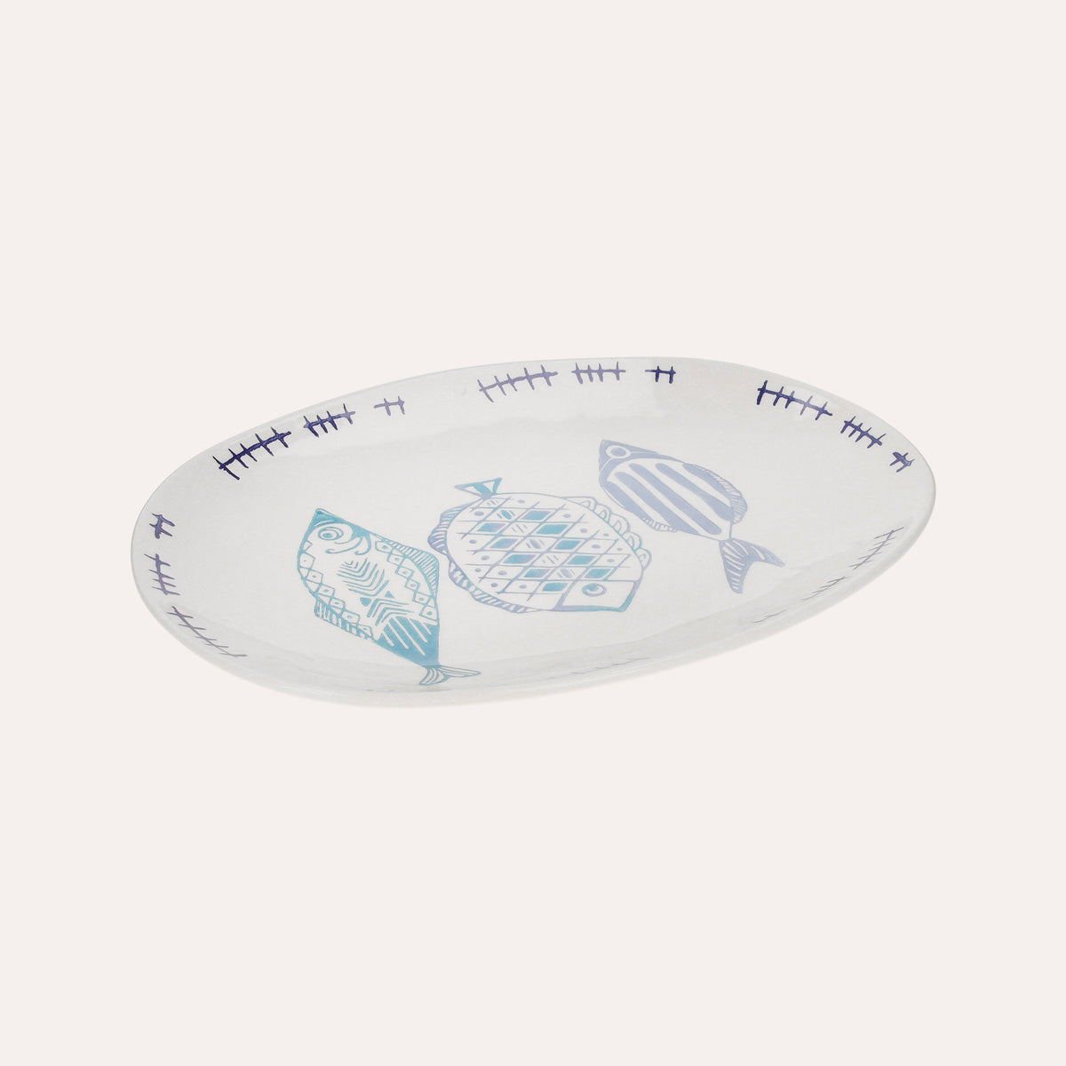 Vassoio Ovale in Ceramica con Decorazioni Marine