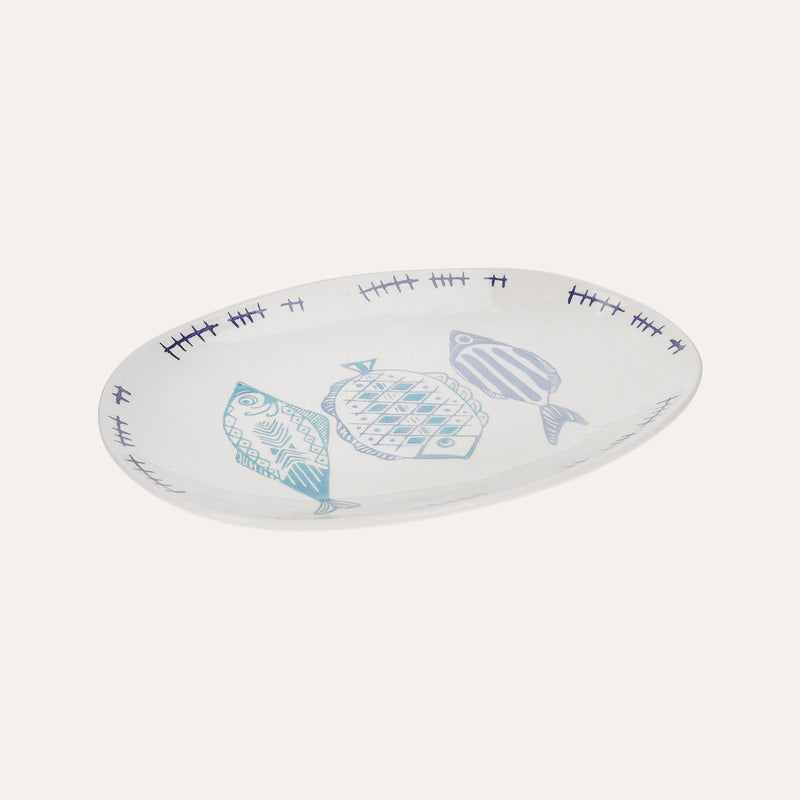 Vassoio Ovale in Ceramica con Decorazioni Marine