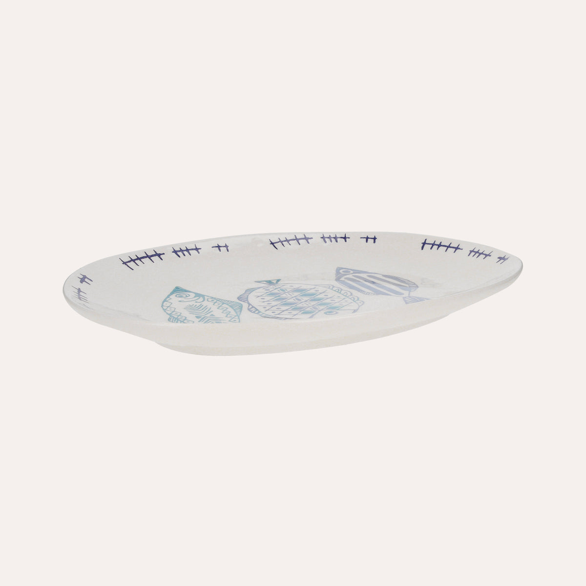 Vassoio Ovale in Ceramica con Decorazioni Marine