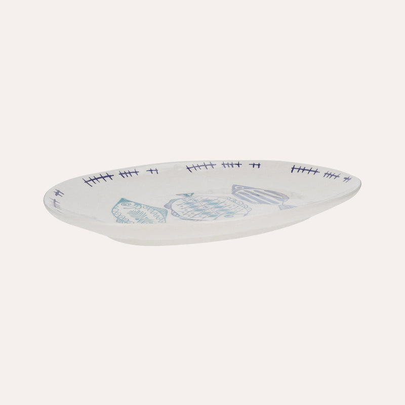 Vassoio Ovale in Ceramica con Decorazioni Marine