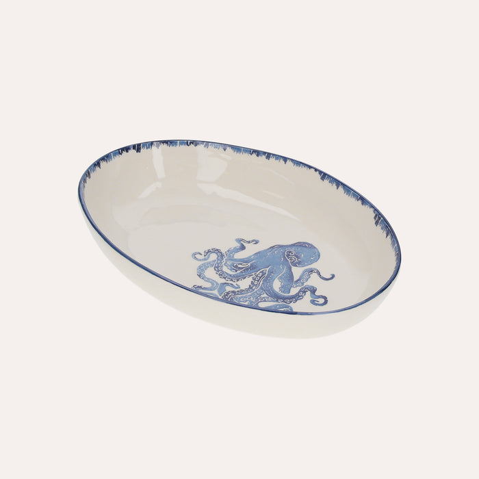 Ciotola Ovale in Ceramica con Decoro Polipo Blu
