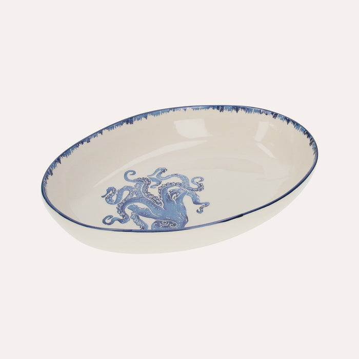 Ciotola Ovale in Ceramica con Decoro Polipo Blu