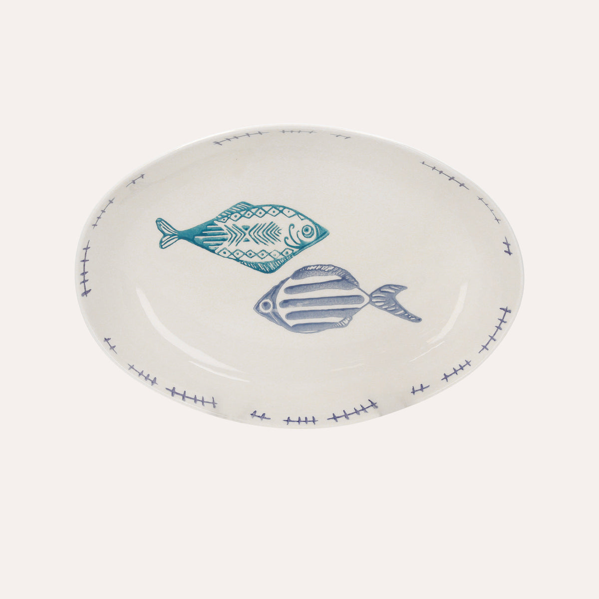 Vasca Ovale in Ceramica con Decorazioni marine di pesci