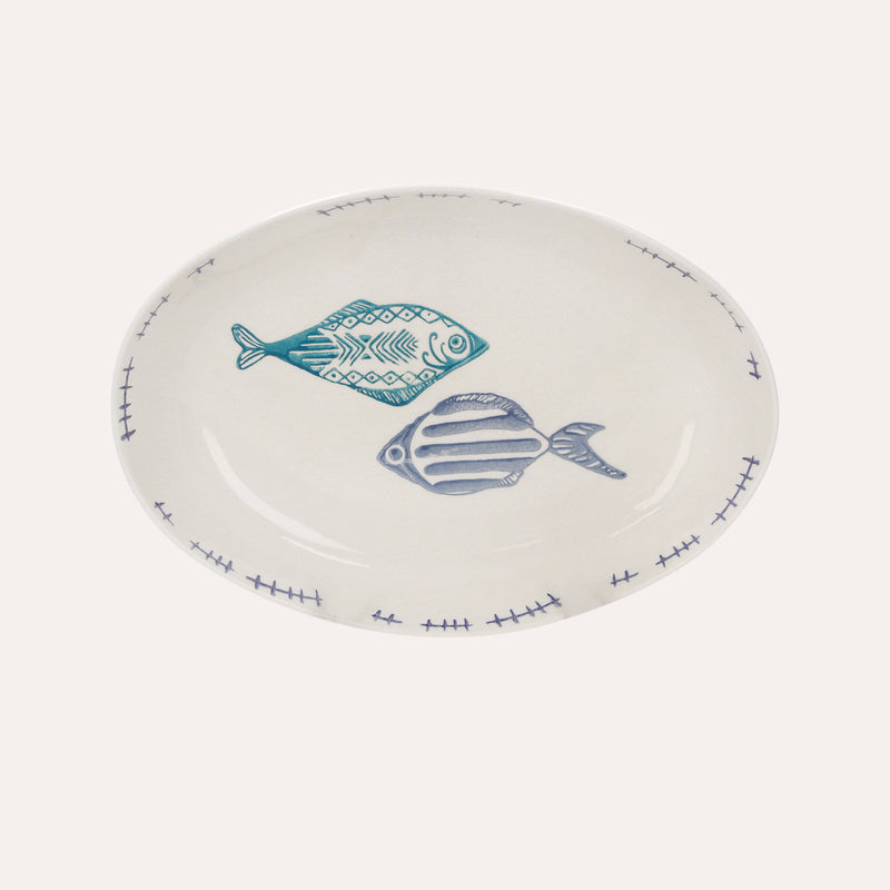 Vasca Ovale in Ceramica con Decorazioni marine di pesci